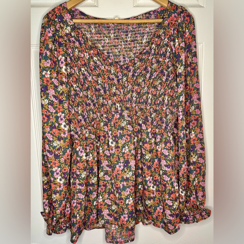 JODIFL Pink and Purple Smocked Ruffled Blouse